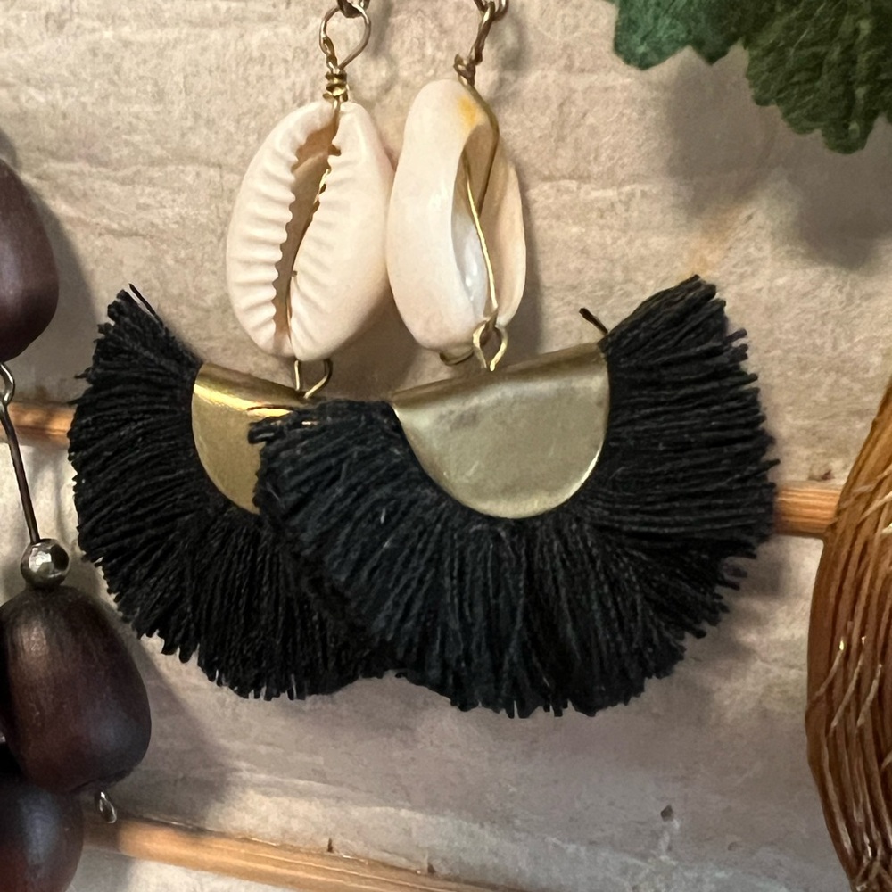 Handmade Local Independent Designer Artisan Cowrie Brass Earrings